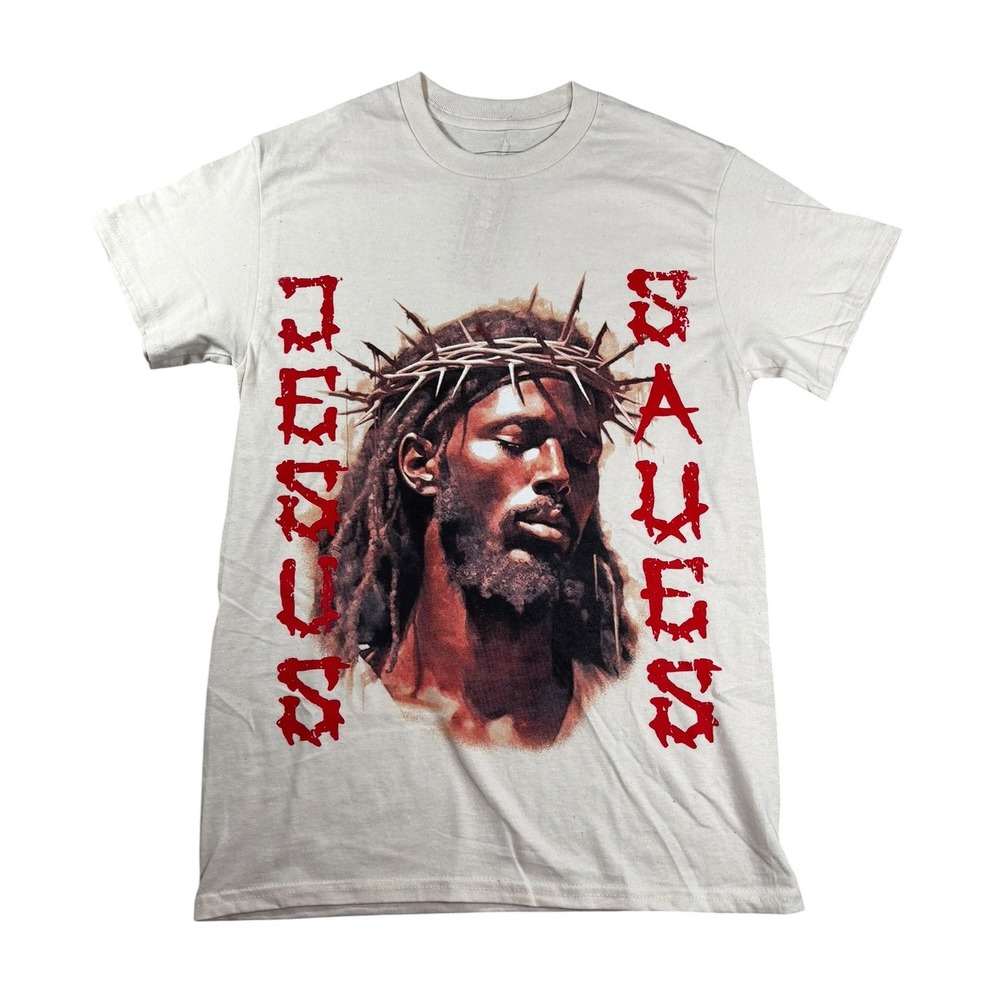 Headgear Classics Jesus Saves Graphic Tee Shirt Cream Small NWT